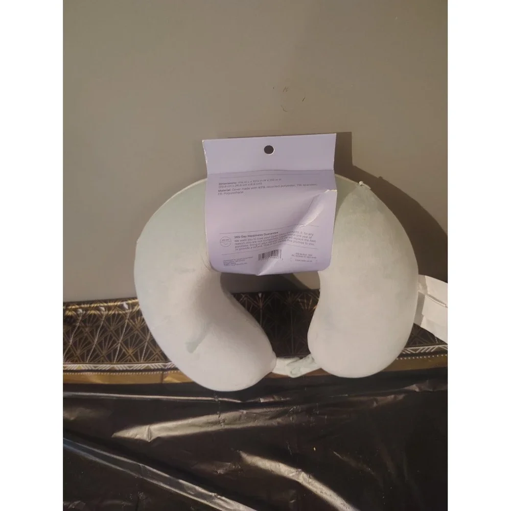 Open Story Memory Foam Travel Neck Pillow Light Blue Mint Snap Closure NWT